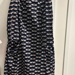 Boden Navy Swan Print Long Sleeve Dress